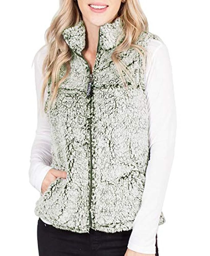 MIROL Women's Slim Open Front Sleeveless Cardigan Fuzzy Zipper Sherpa Fleece Oversized Vest Pockets | Amazon (US)