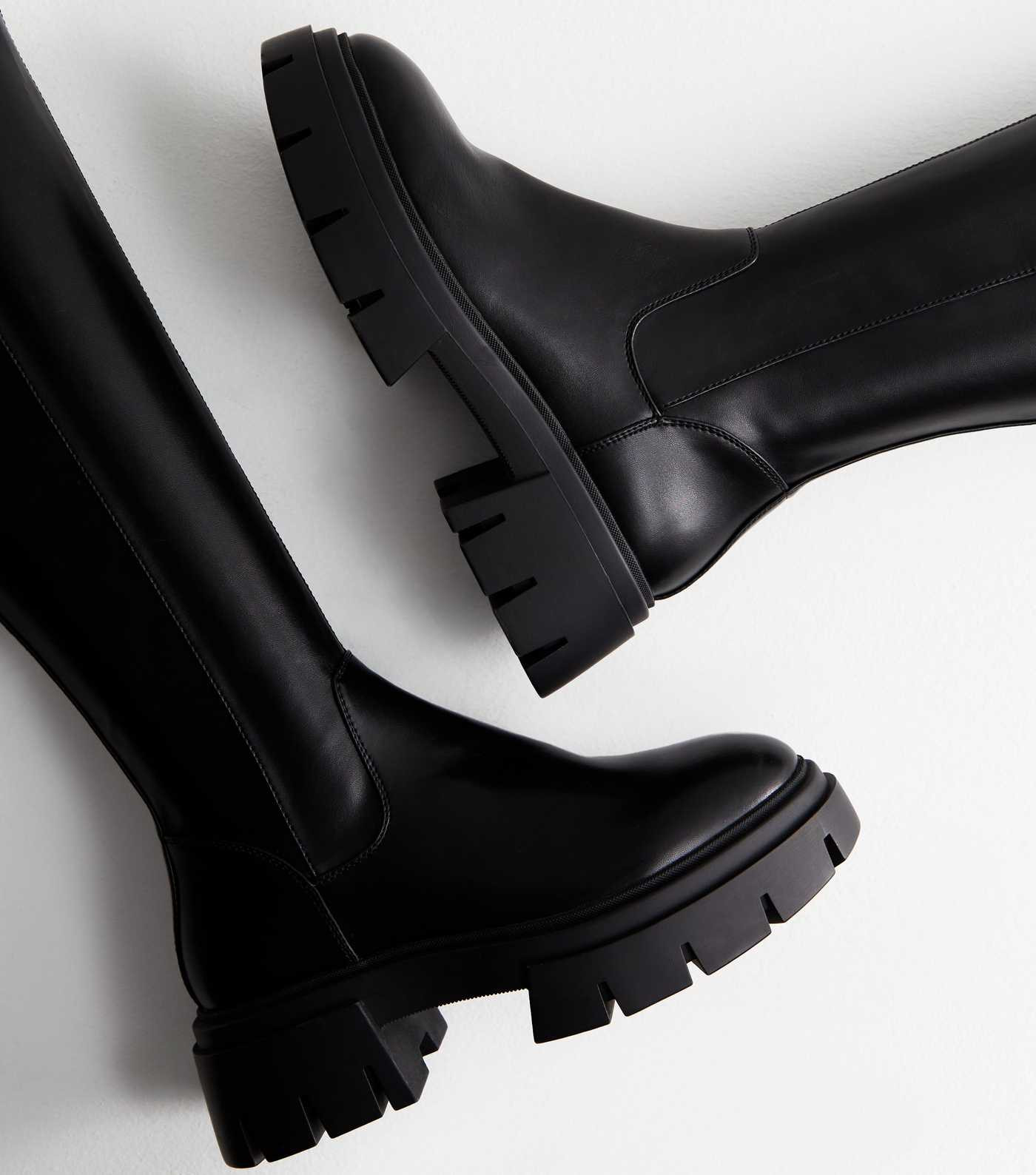 Black Leather-Look Stretch Chunky Block Heel High Leg Boots
						
						Add to Saved Items
					... | New Look (UK)