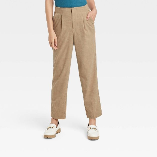 Women's High-Rise Relaxed Fit Tapered Ankle Trousers - A New Day™ Brown 10 | Target