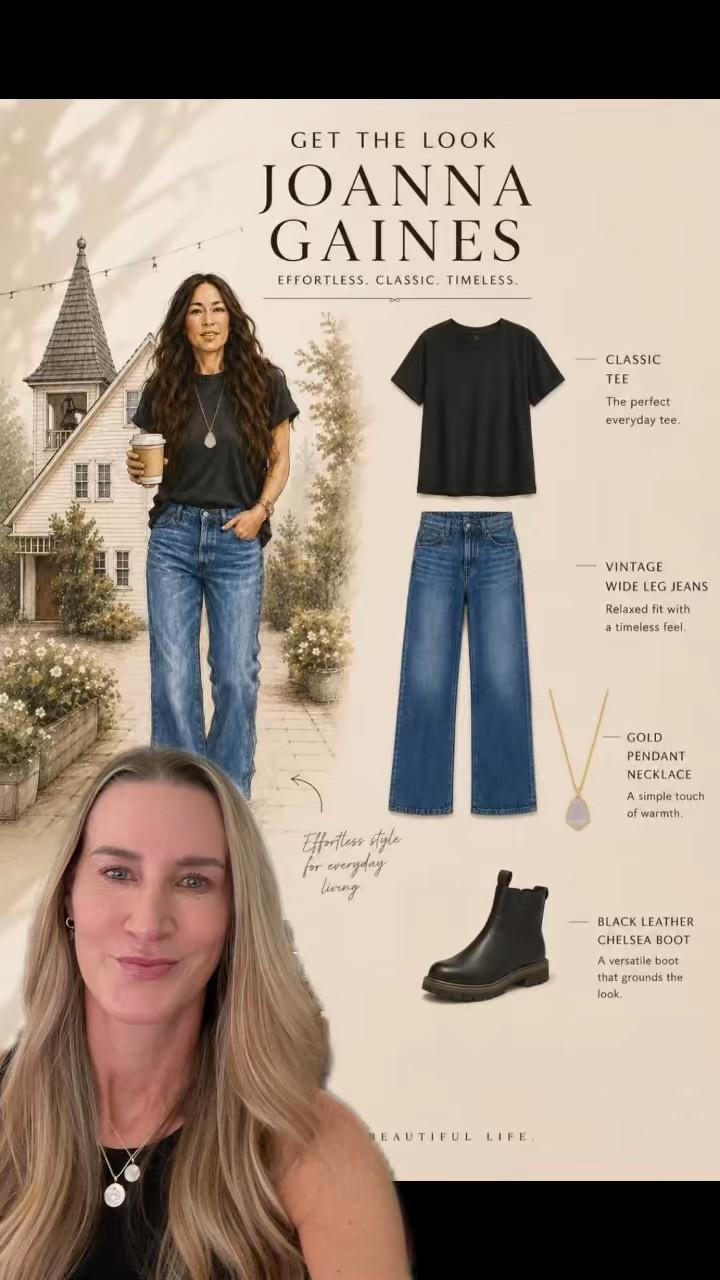 Joanna Gaines just proved that the most timeless outfits are often the simplest. 🤎

A classic black tee, vintage-inspired wide-leg jeans, Chelsea boots, and a delicate pendant necklace create the effortless, elevated style she’s known for.

These are the wardrobe essentials you’ll reach for season after season because they never go out of style.

The best part? You don’t have to spend a fortune to recreate Joanna Gaines’ signature look. I found beautifully curated pieces  @NordstromRack that capture the same classic, effortless style at an incredible value. #NordstromRackPartner #RackScore