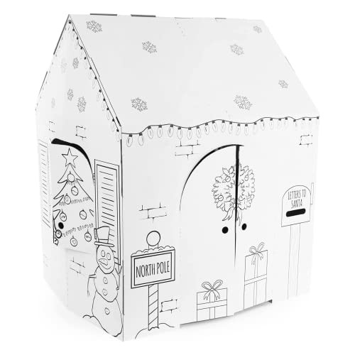 Easy Playhouse Holiday Cottage - Kids Art & Craft for Indoor Fun, Color, Draw, Doodle on a Festive North Pole House - Decorate & Personalize a Cardboard Fort, 32" X 26.5" X 40.5" - Made in USA, Age 3+ | Amazon (US)