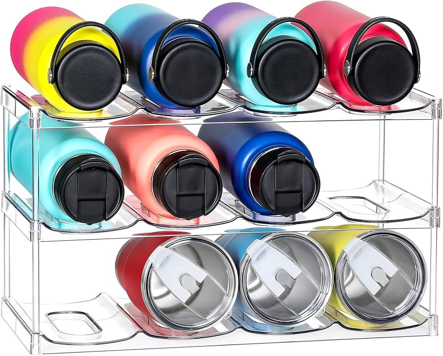 3 Tier Stackable Water Bottle Organizer Holder for Cabinet - for Stanley 40 oz & Others' Large Cu... | Amazon (US)