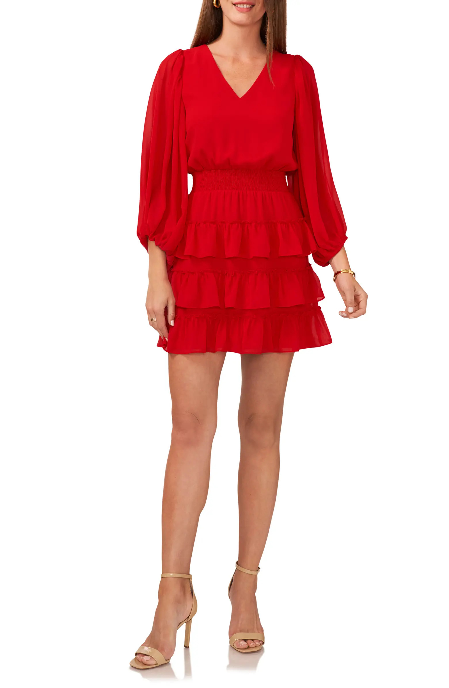 Vince Camuto Balloon Sleeve Tiered Ruffle Dress | Nordstrom | Nordstrom