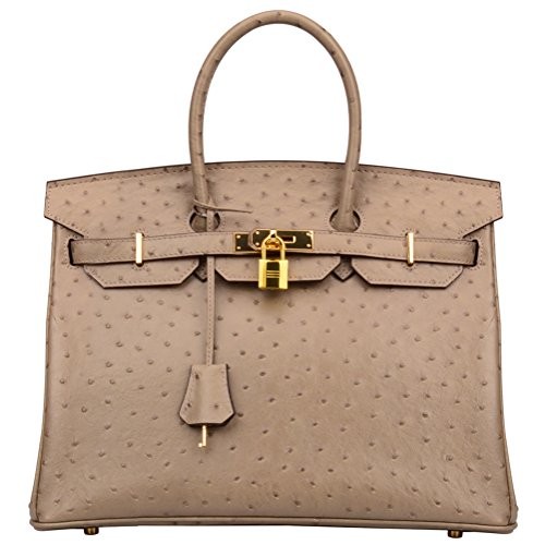 Ainifeel Women's Ostrich Embossed Leather Top Handle Handbags (Dark taupe - 35 cm) | Amazon (US)