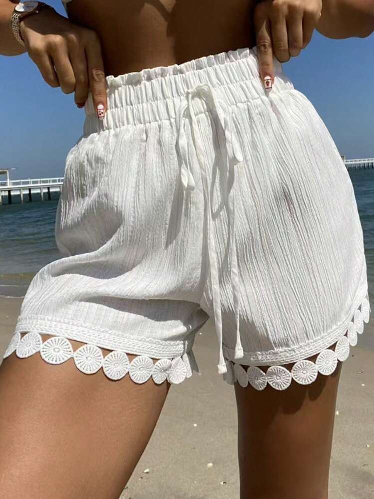 Swim Vcay Summer Clothes 3-Piece Women Beach Vacation Outfits: Lace Trim Tie Waist Cover Up, Swim... | SHEIN