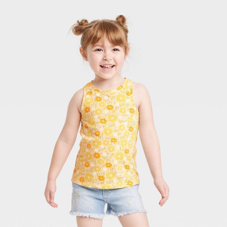 Toddler Girls' Floral Tank Top - Cat & Jack™ Light Yellow | Target
