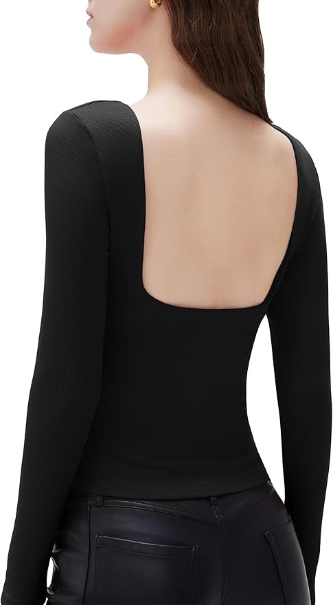 SUUKSESS Women Backless Going Out Tops Padded Modal Basic Long Sleeve Shirts | Amazon (US)