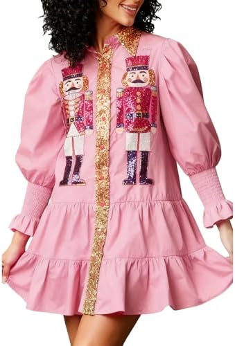 Womens Sequin Christmas Costume Nutcracker Shirt Dress Sparkle Holiday Santa Cocktail Sweatshirt ... | Amazon (US)