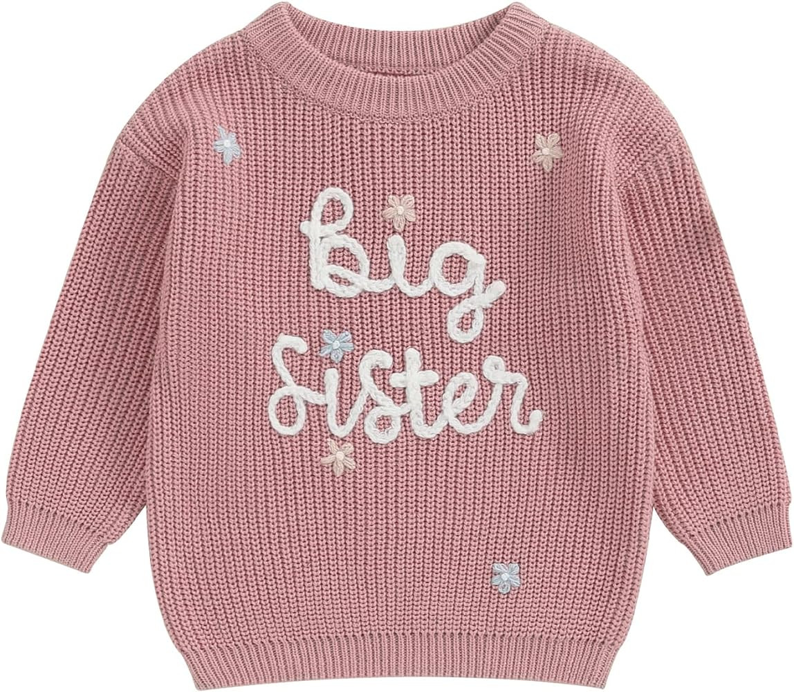 Toddler Infant Baby Girl Knit Sweater Big Sister Little Sister Matching Outfits Long Sleeve Pullo... | Amazon (US)