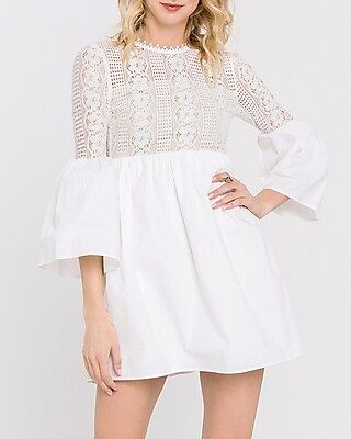 Endless Rose White Lace Bell Sleeve Babydoll Dress | Express