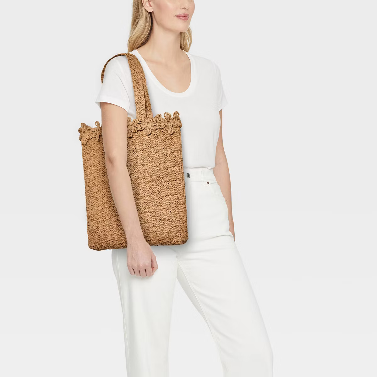 Straw Large Floral Print Tote Handbag - A New Day™ Green | Target