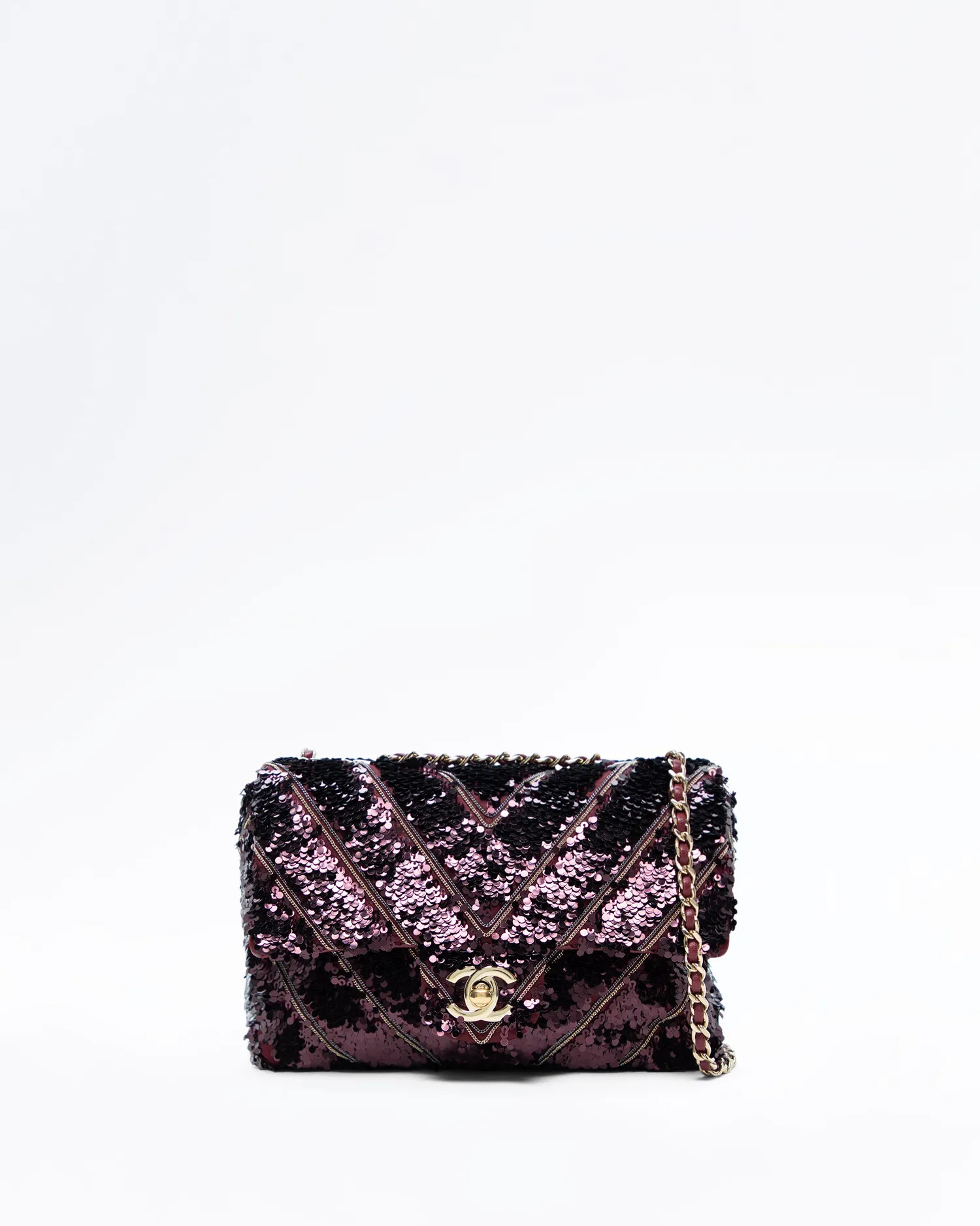 Sequin Chain Chevron Mini Flap Bag | Vivrelle
