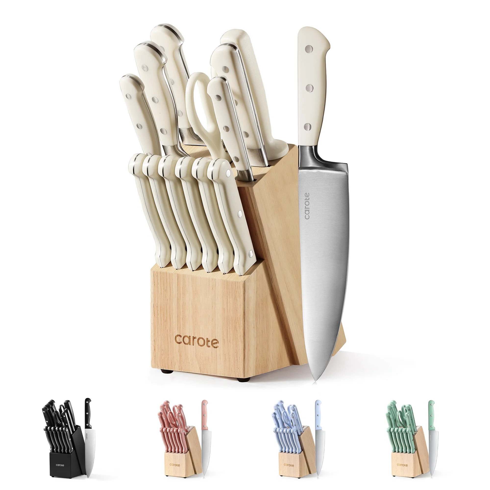 Carote 14 Pcs Knife Set with Wooden Block Stainless Steel Knives with Ergonomic Handle, Forged | Walmart (US)