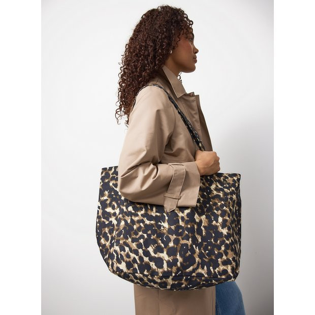 Leopard Print Canvas Tote Bag One Size | Tu Clothing