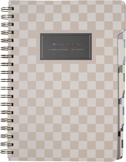Fringe Studio Large Tab Notebook,"Neutral Checks", Flexible Paperback Cover, 5 Subject/Die-Cut Di... | Amazon (US)