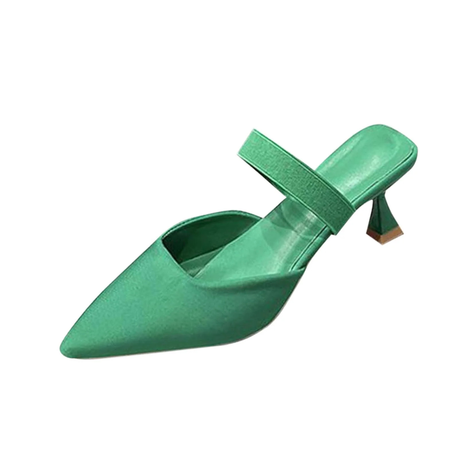 Xfvqtps Mules for Women Kitten Heels Pointy Toe Elastic Strap Slide Solid Color Backless Pumps Gr... | Walmart (US)