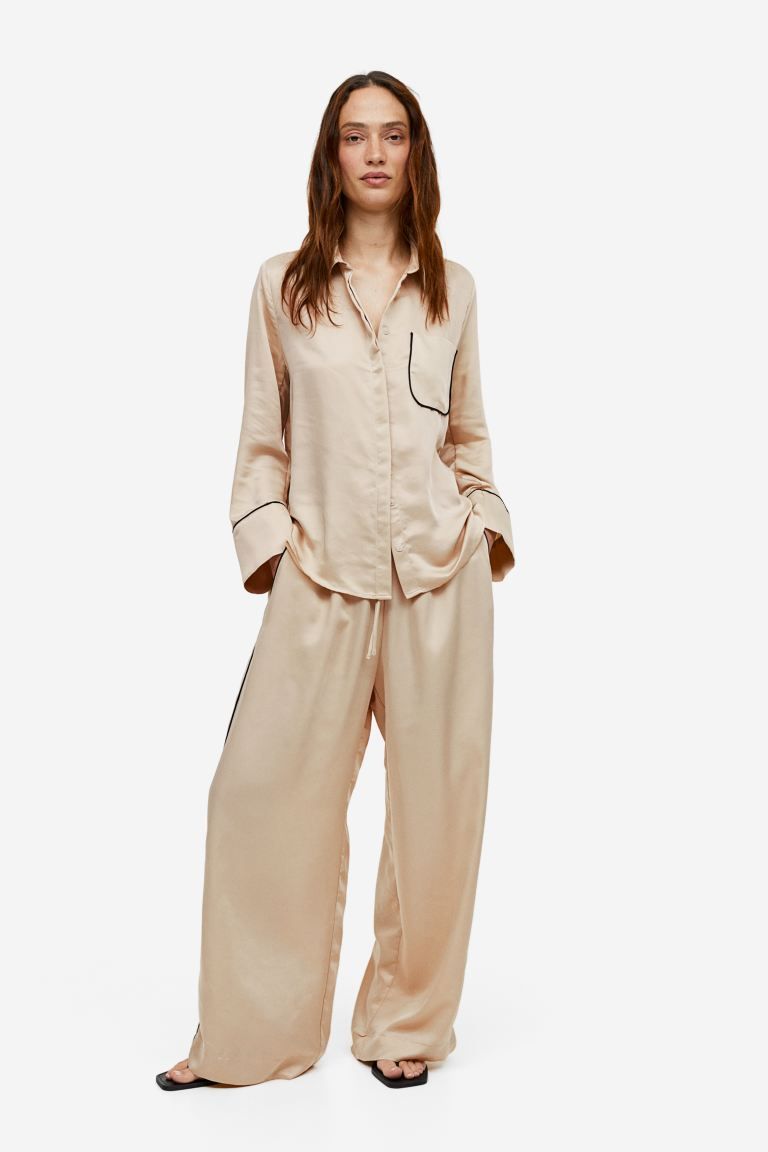 Satin Pajamas - Light beige - Home All | H&M US | H&M (US + CA)