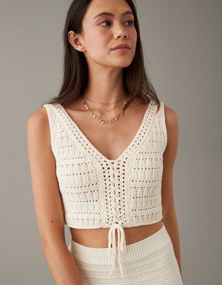 AE Lace-Up Crochet Tank Top | American Eagle Outfitters (US & CA)