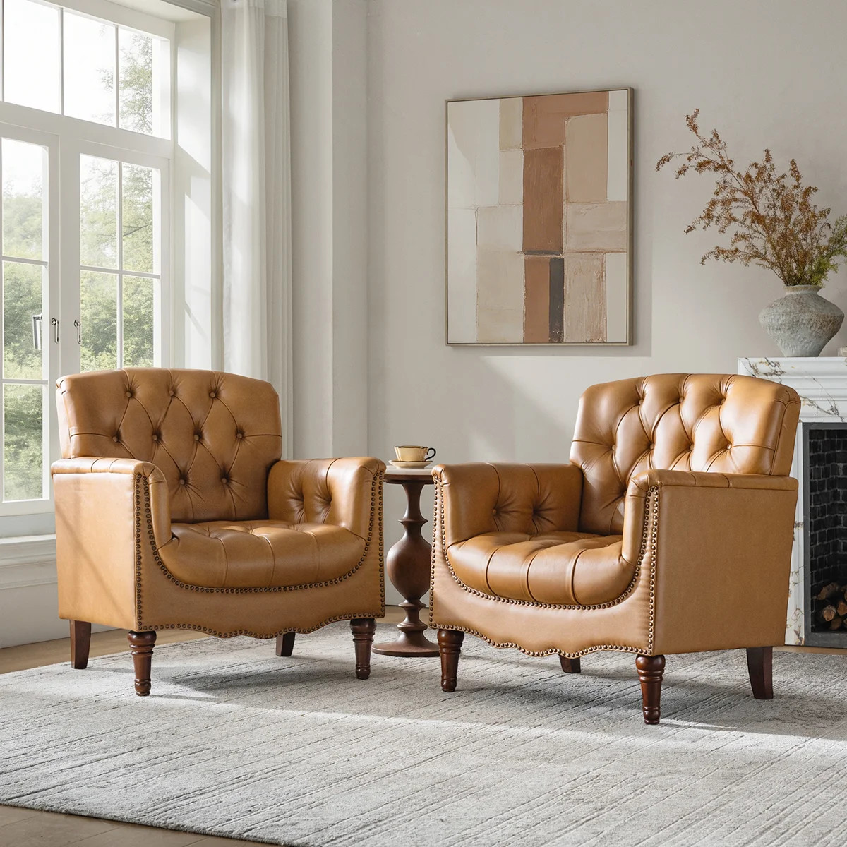 Annja 32" W Tufted Genuine Leather Armchair (Set of 2) | Wayfair North America
