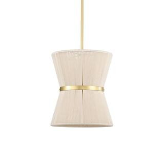 Warehouse of Tiffany Alice 12 in. 1-Light Indoor Brass and Ivory Thread Finish Shaded Pendant Lig... | The Home Depot