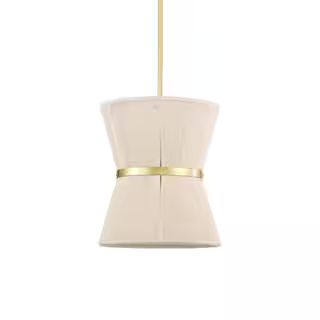 Alice 12 in. 1-Light Indoor Brass and Ivory Thread Finish Shaded Pendant Light with Light Kit | The Home Depot