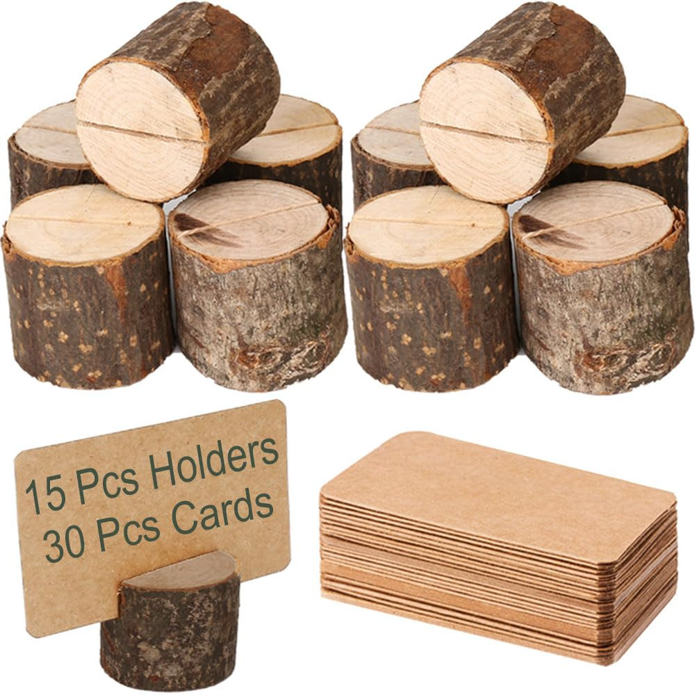 Amazon.com: Toncoo Wood Place Card Holders, 15Pcs Premium Rustic Table Number Holders and 30Pcs Kraft Table Place Cards, Wood Photo Holders, Ideal for Wedding Party Table Name and More : Home & Kitchen | Amazon (US)