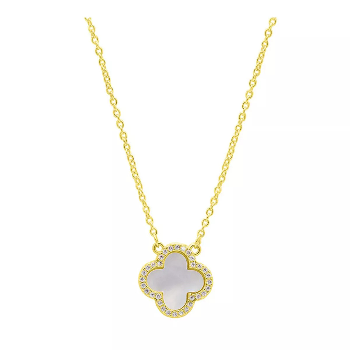 Adornia 14k Gold Plated Crystal Halo White Mother of Pearl Clover Necklace | Target
