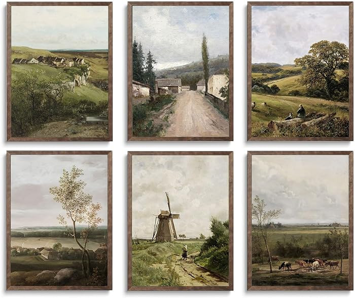 FYARTKJ 6 piezas de arte de pared vintage estilo granja, impresiones de arte de paisaje de campo ... | Amazon (US)
