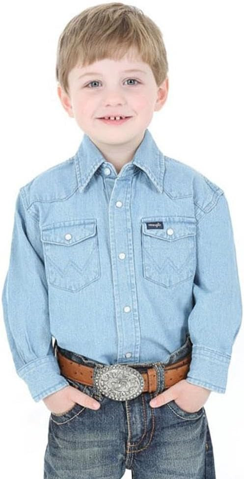Wrangler Boys' Long Sleeve Western Solid Snap Button Down Shirts | Amazon (US)