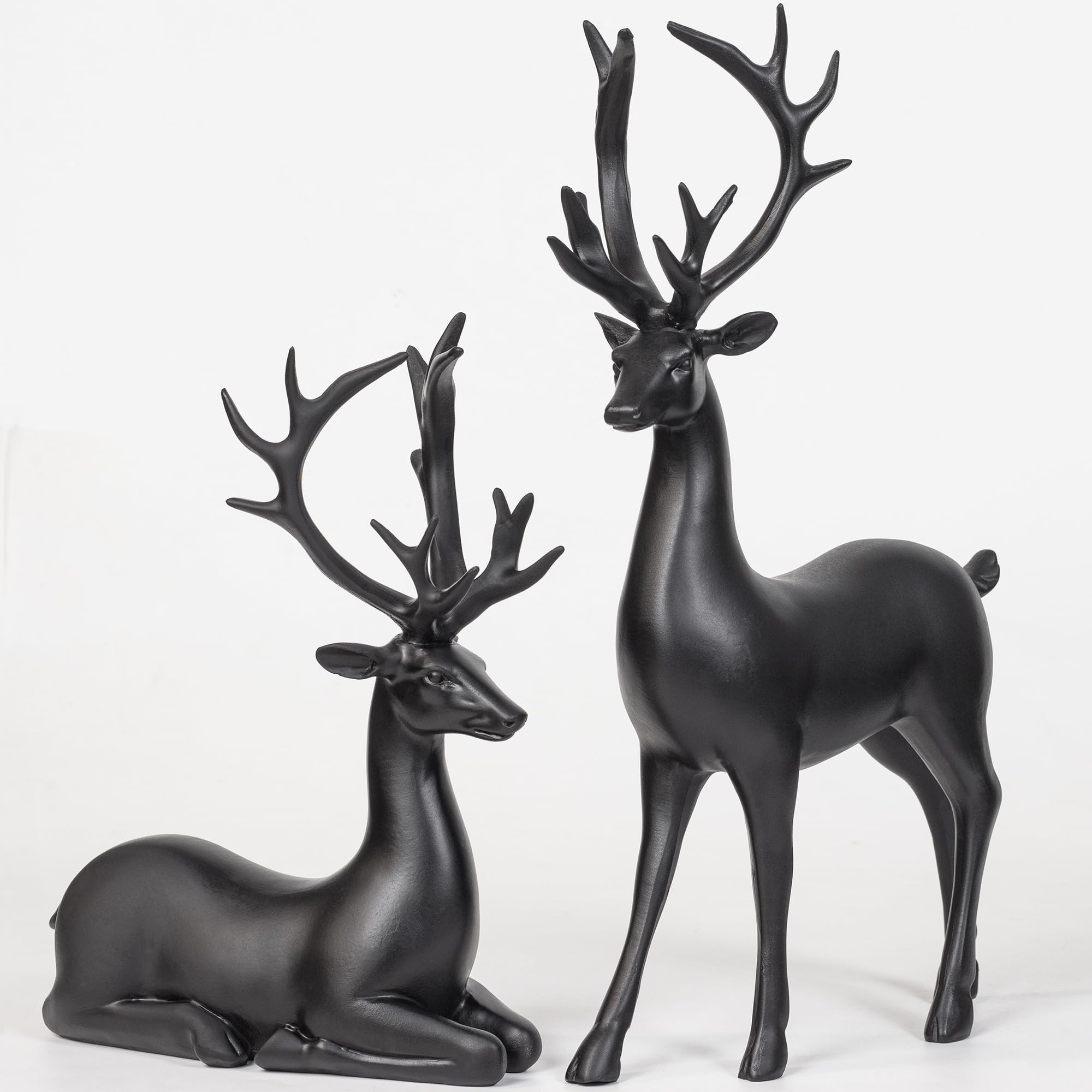 KI Store Set of 2 Black Deer Figurines 12-Inch Resin Standing and Sitting Deer Figures Reindeer D... | Amazon (US)