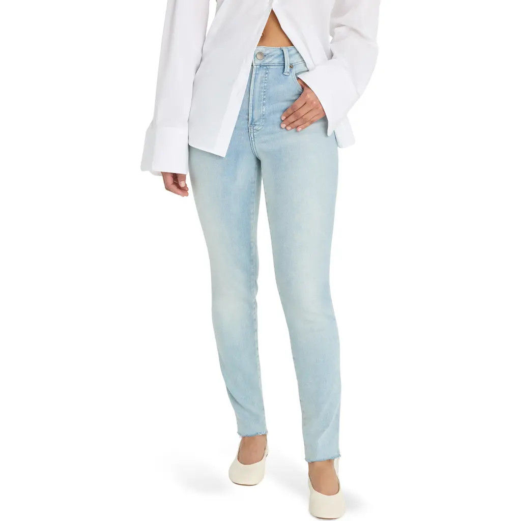 Good American Soft-Tech Good Legs Raw Hem Skinny Jeans in Indigo1129 at Nordstrom, Size 4 | Nordstrom