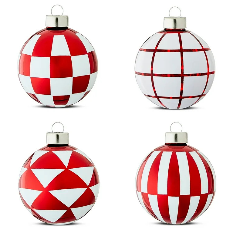 Red and White Glass Christmas Ornaments, 4 Count, by Holiday Time, Walmart Holiday Ornaments, Xmas  | Walmart (US)