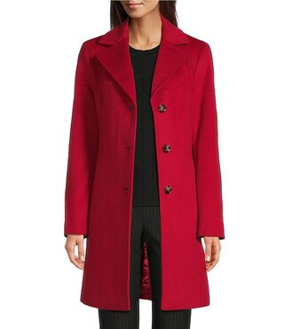 Wool Cashmere Blend Notch Collar Button Front Reefer Coat | Dillard's