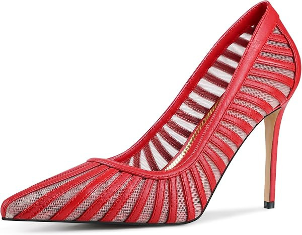 Women's Pumps Pointed Toe Heels Closed Toe Mesh Pumps High Stiletto Heels Dress Office Work Shoes... | Amazon (US)