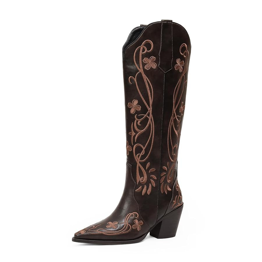 iiimmu Cowgirl Boots Women Knee High Vintage Cowboy Boots with Floral Embroidered Classic Pull On... | Amazon (US)