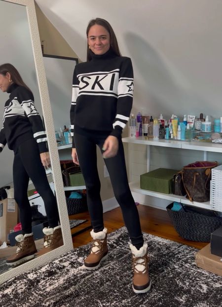 APRES SKI OUTFIT. What I’m packing for a ski trip. Colorado vacation outfit. Ski sweater with fleece lined leggings and sorel boots. Amazon ski sweater perfect moments look alike sweater  

#LTKfindsunder50 #LTKSeasonal #LTKtravel