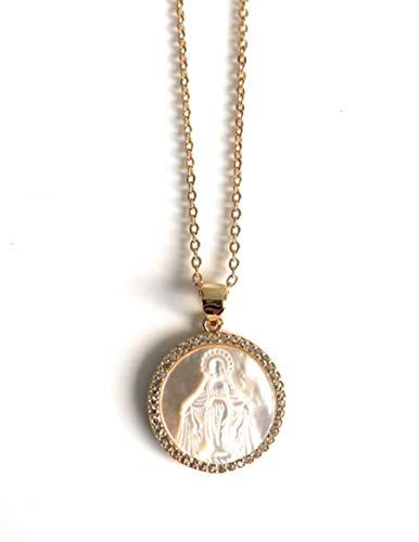 Minimalist Blessed Mother of Pearl Medal 17 Inches Necklace Virgen de la Milagrosa | Amazon (US)