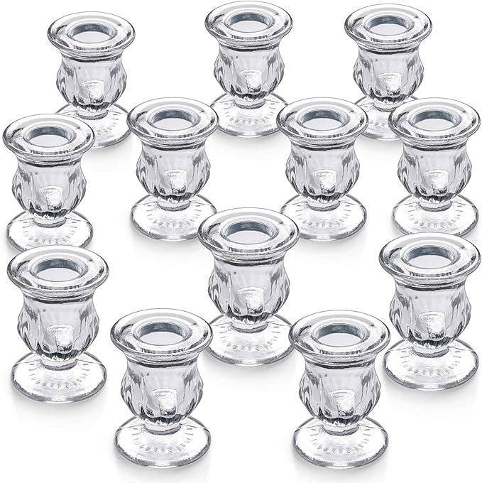 Letine Candlestick Holders Set of 12 - 2.5" H Taper Candle Holders Bulk - Clear Glass Candle Hold... | Amazon (US)