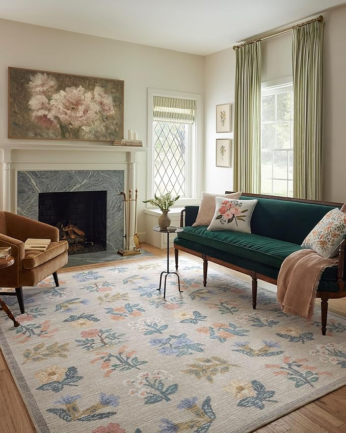 Loloi Rifle Paper Co. Rosa Collection RSA-03 Cream 5'-0" x 7'-6" Area Rug | Amazon (US)
