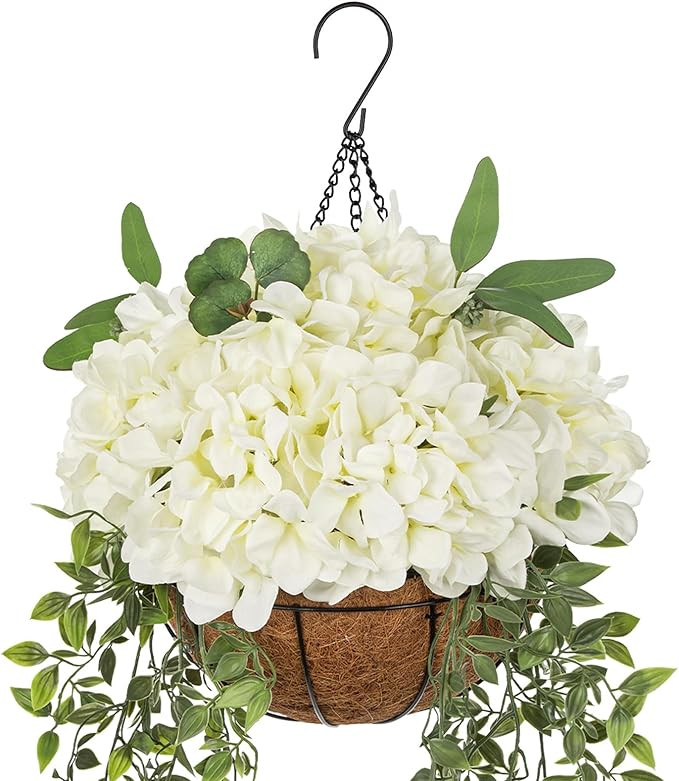 Hollyone 13" Fake Hanging Plants Flowers White Hydrangea Artificial Flowers Arrangements Large in... | Amazon (US)