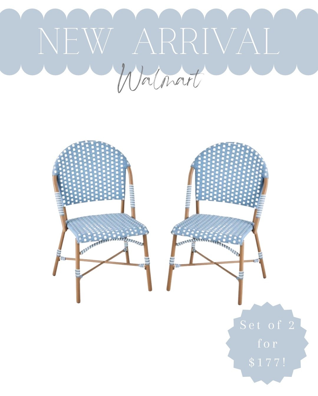 Love these new blue and white Serena & Lily look for less outdoor dining chairs!! Only $177 for a set of 2!!!

outdoor furniture, patio furniture, coastal decor, coastal home decor, coastal decorating, coastal interiors, coastal house decor, beach style, neutral home decor, modern traditional, traditional home decor,  hamptons style, Nantucket style, New England style, classic coastal, timeless, blue & white home decor, coastal grandmillennial, coastal grandmother, Nancy Meyers style

#LTKSeasonal #LTKHome
