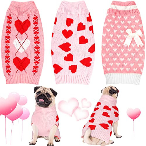 Sanwuta 3 Pieces Valentine's Day Dog Sweaters Sets Red Pink Heart Puppy Dog Sweaters Clothes Pet Knitwear for Pets Cat Pet Saint Valentine's Day Party Costume(Small) | Amazon (US)