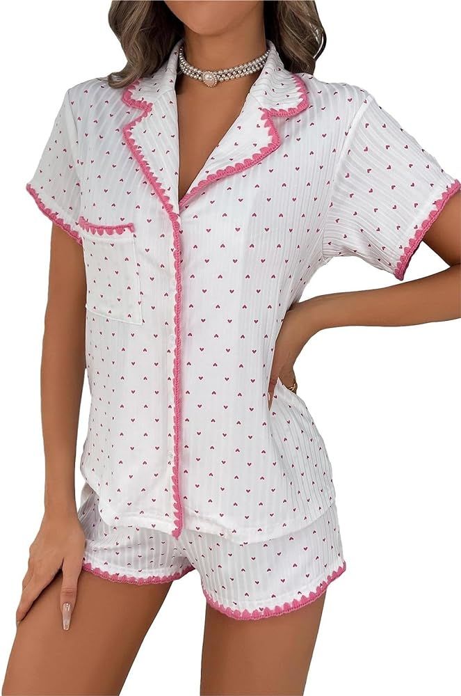COZYEASE Women's Pajama Sets 2 Piece Sleepwear Short Sleeve Button Down Shirt with Shorts Loungew... | Amazon (US)