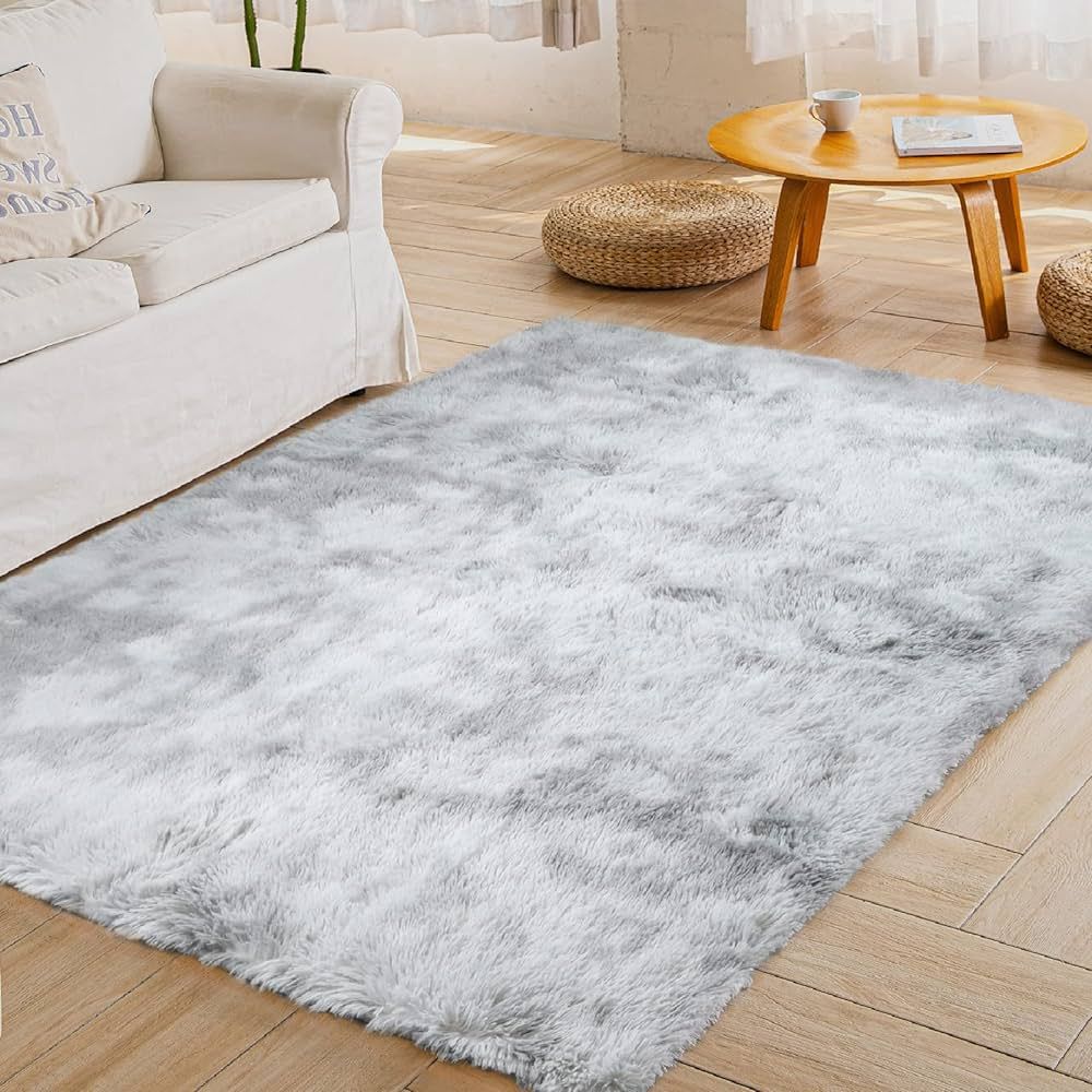 YOBATH Soft Shaggy Area Rugs for Bedroom 6x9 Feet , Fluffy Rugs for Living Room Carpet, Light Gre... | Amazon (US)
