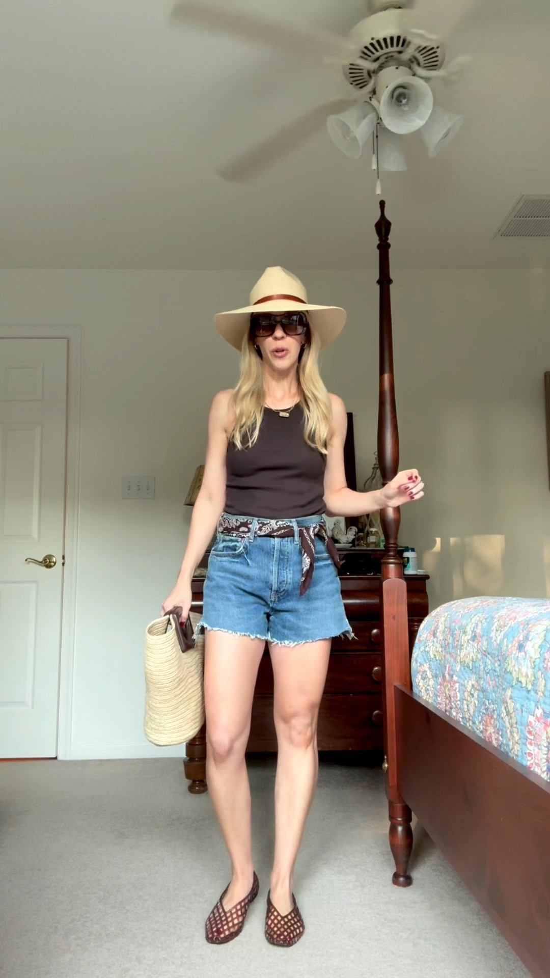 Casual summer outfit over 40, @Janessa Leone straw hat, denim cutoff shorts, Le Tanneur straw tote

#LTKgrwm #LTKootd #LTKdayinmylife