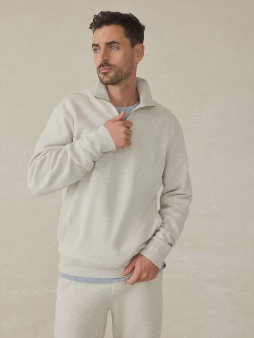 High Standard Fleece Quarter Zip - Antique Ivory Heather | Faherty