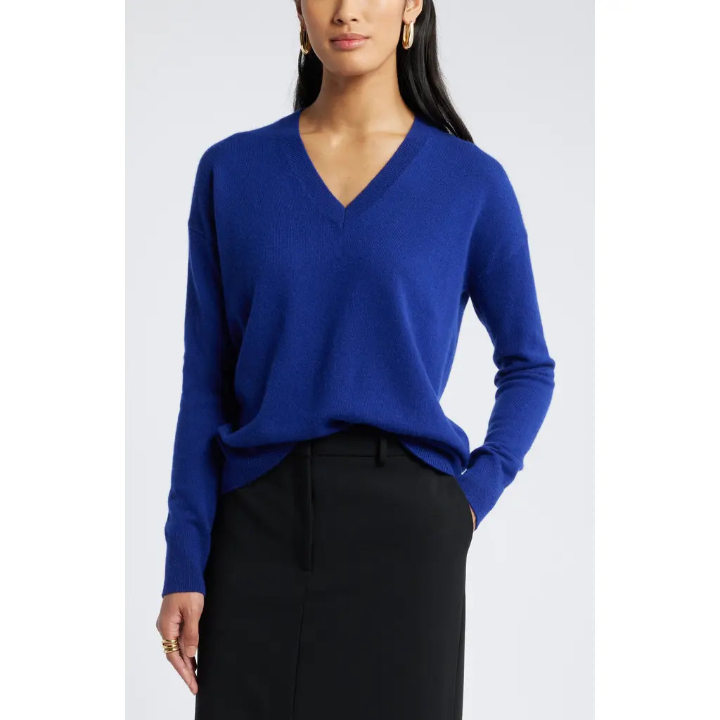 Nordstrom V-Neck Cashmere Sweater in Blue Beacon at Nordstrom, Size X-Small | Nordstrom