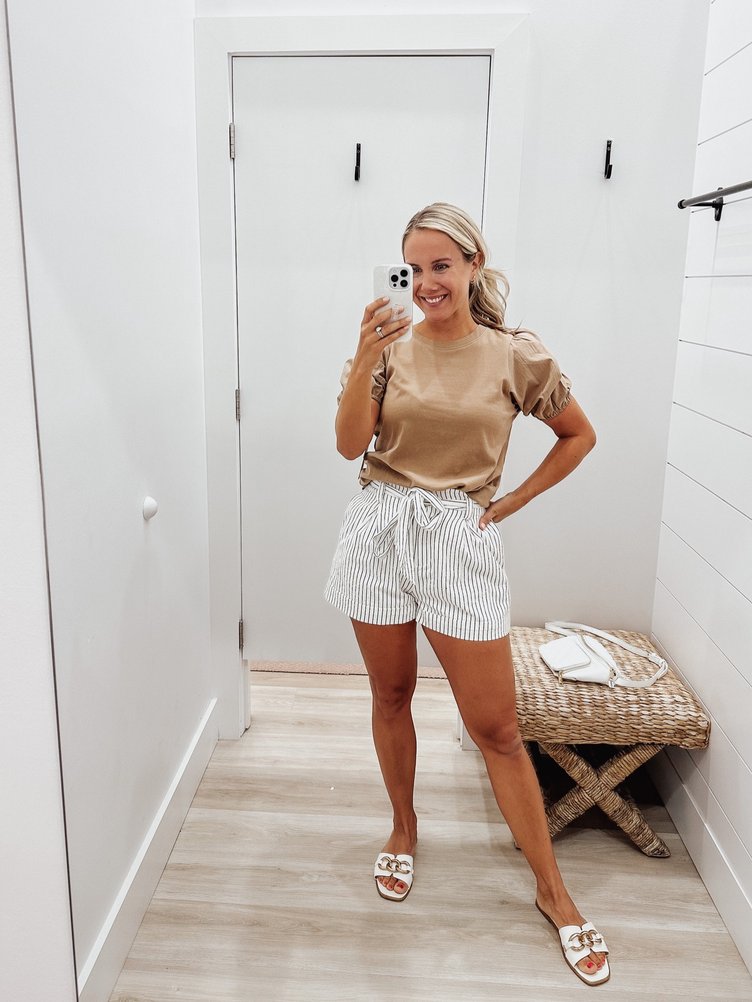 Summer to Fall Outfit
shorts | brown puff sleeve top | sandals 

#LTKSeasonal #LTKworkwear #LTKsalealert