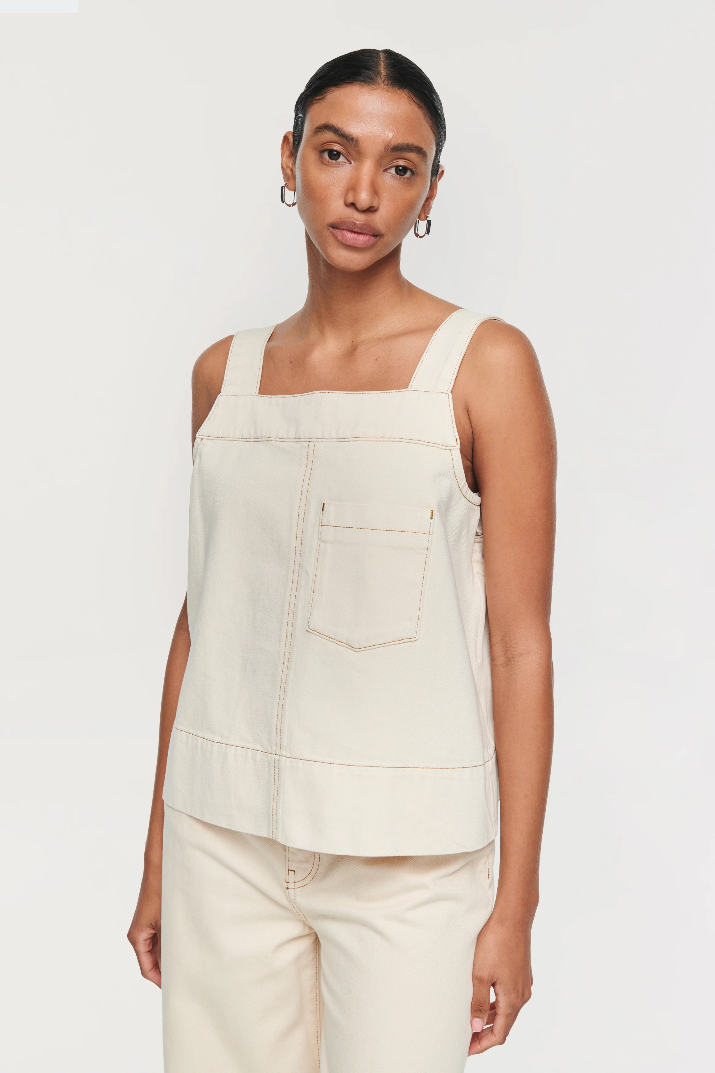 Meadow | Denim Pinafore Top in Ecru | ALIGNE | ALIGNE USA