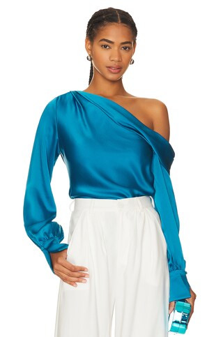 SIMKHAI Alice One Shoulder Top in Phthalo Blue from Revolve.com | Revolve Clothing (Global)